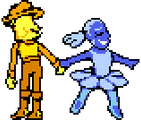 Unused animation of Blue walking with Yellow to the right