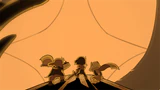 The party facing off against a Titan