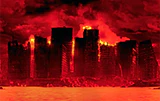 Tenna's preview screen of the Doom Board, which depicts TV City on fire