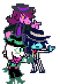 The party wearing various costumes at the end of Tenna's boss fight