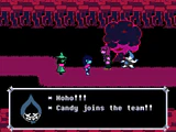 Candy "joining" the party as a gag