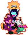 Artwork of the party with a floating controller by Temmie Chang