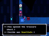 Obtaining a Scarlixir from a treasure chest in the Dark Sanctuary