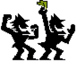 Two Shadowguys cheering, one of them waving money, from the 2025 Winter Newsletter
