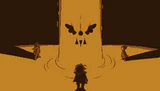 The Three Heroes banishing the "Angel's Heaven" (represented by the Delta Rune) in the legend